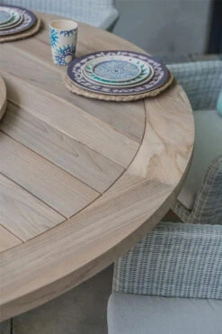 4 Seasons Outdoor - Lisboa 6 Seater Rattan Dining Set With Louvre Dining Table 160cm, Polyloom Ice -Living Furnitures Shop 4 seasons outdoor lisboa 6 seater 1 04854.1628331335