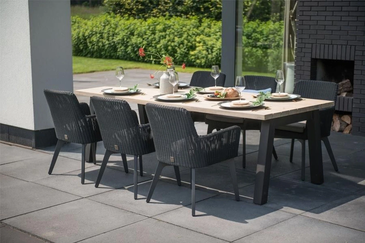 4 Seasons Outdoor - Lisboa 6 Seater Rattan Set With 240cm X 100cm Rectangular Table Polyloom Anthracite - Image 6