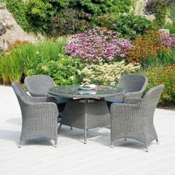 Alexander Rose Monte Carlo 4 Seater Closed Weave Rattan Dining Set, 120cm