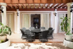 Alexander Rose Monte Carlo Rattan Table & Glass 1.8M Ø Grey -Living Furnitures Shop alexander rose monte carlo rattan table glass 1.8m grey 1 26957.1627641004