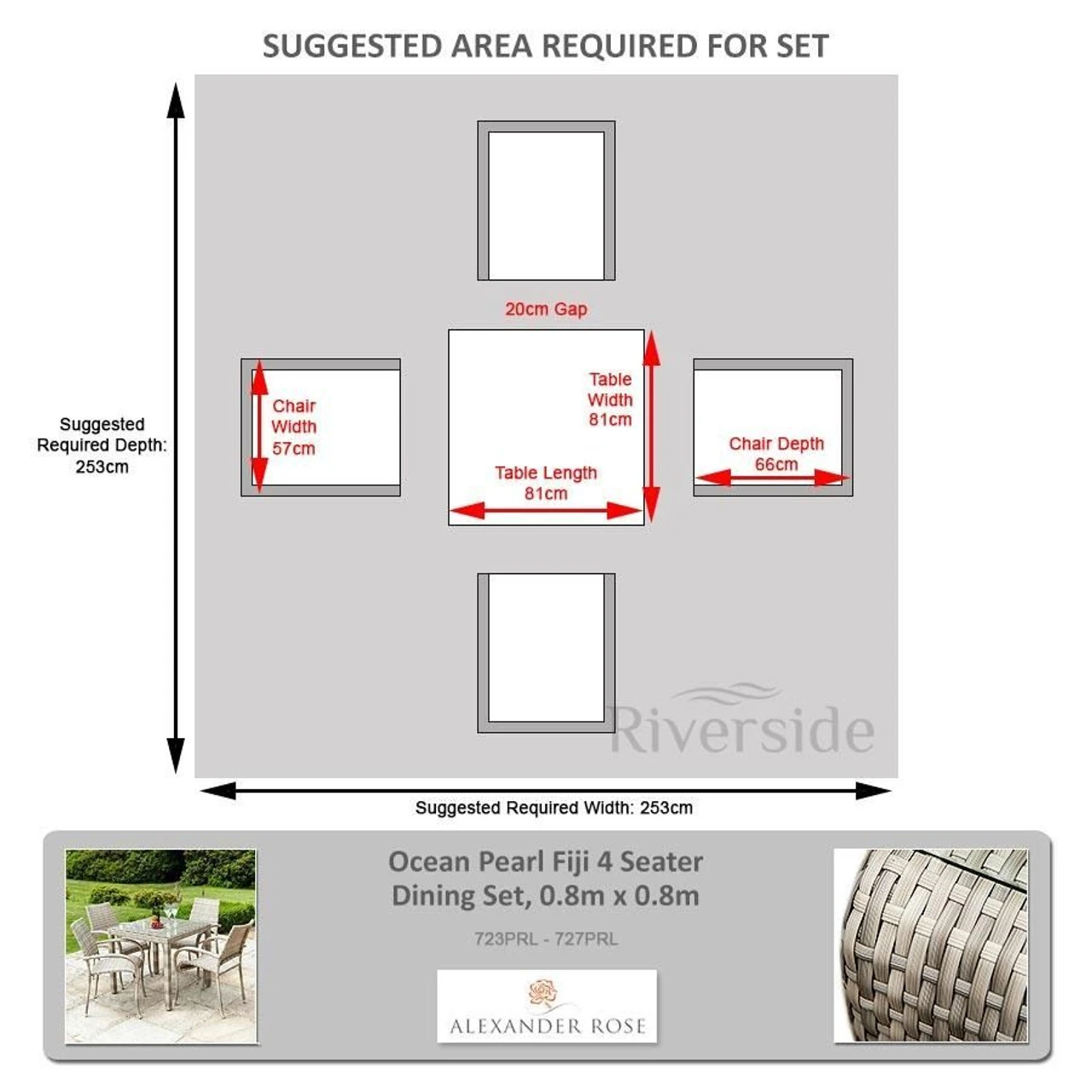 Alexander Rose Ocean Pearl Fiji 4 Seater Dining Set, 0.8m X 0.8m - Image 2