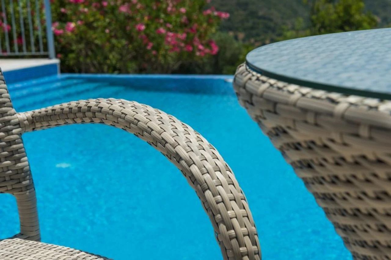 Alexander Rose Ocean Pearl Fiji Rattan 60cm Bistro Set With Stacking Armchairs - Image 6