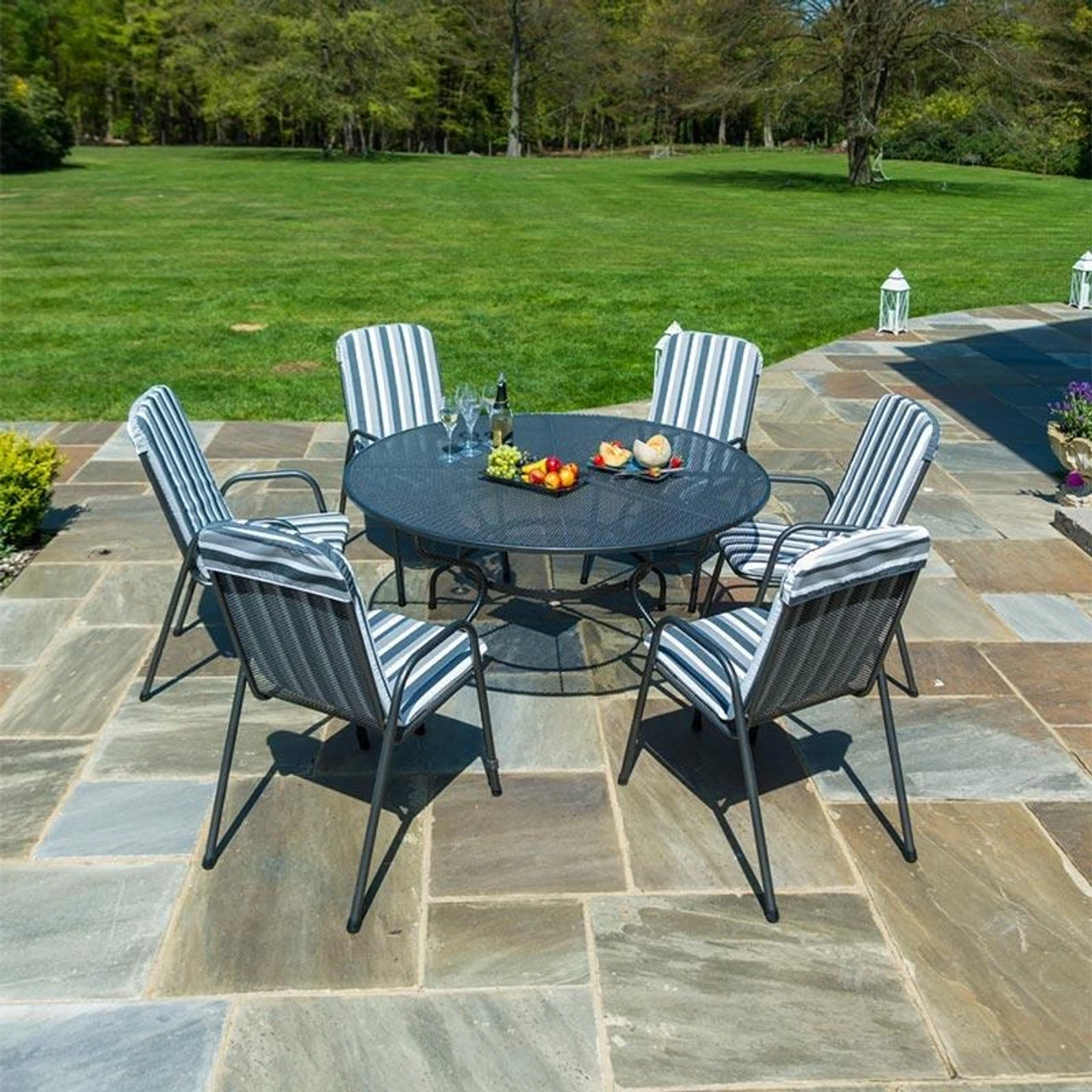 Alexander Rose Portofino Highback 6 Seater Set With 1.5m Round Table, Charcoal Cushions