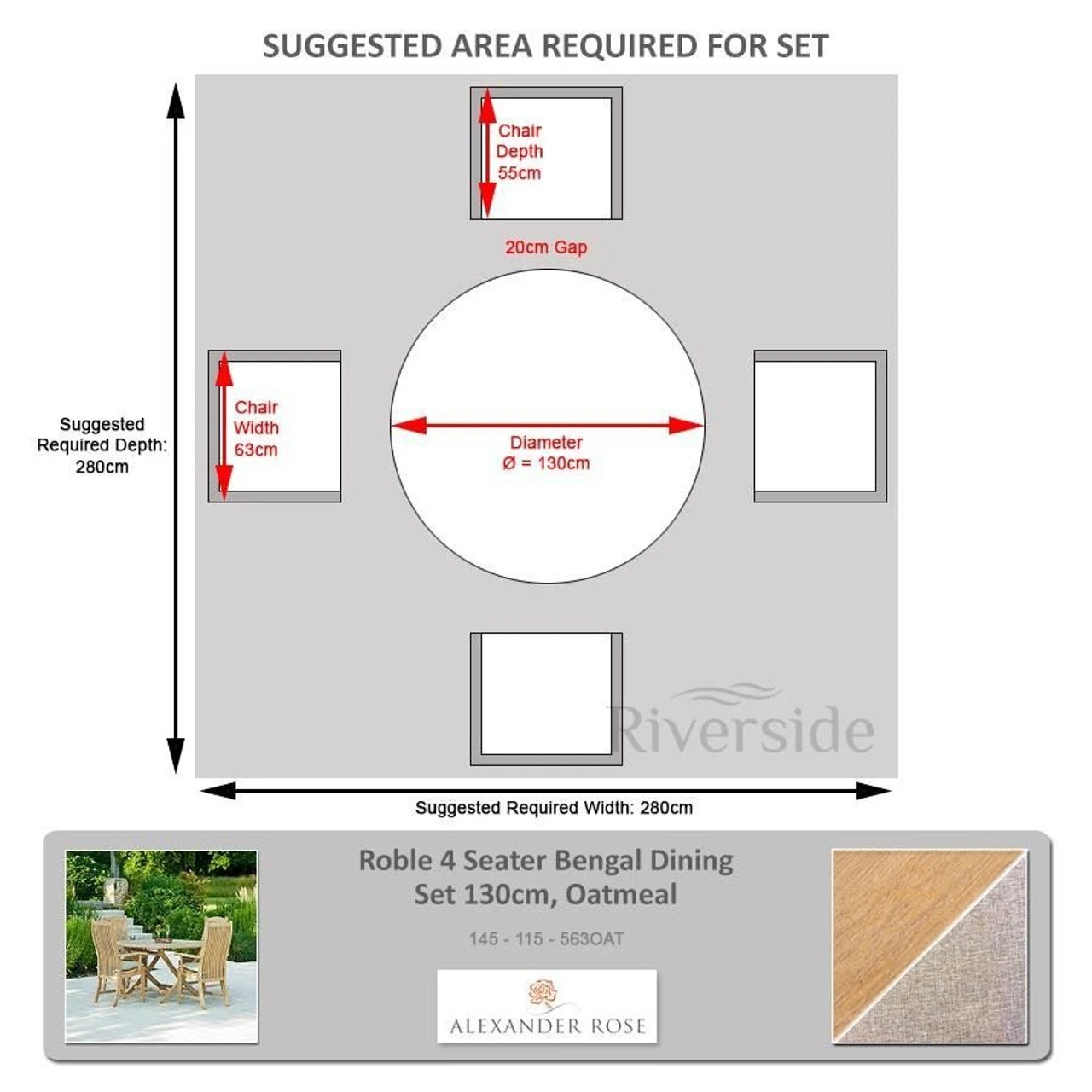 Alexander Rose Roble 4 Seater Bengal Dining Set 130cm, Oatmeal - Image 2