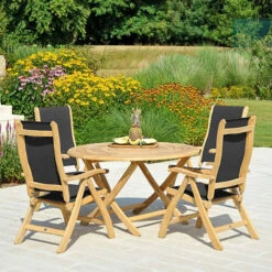 Living Furnitures Shop 26 Alexander Rose Roble 4 Seater Black Textilene Recliner Set, 130cm