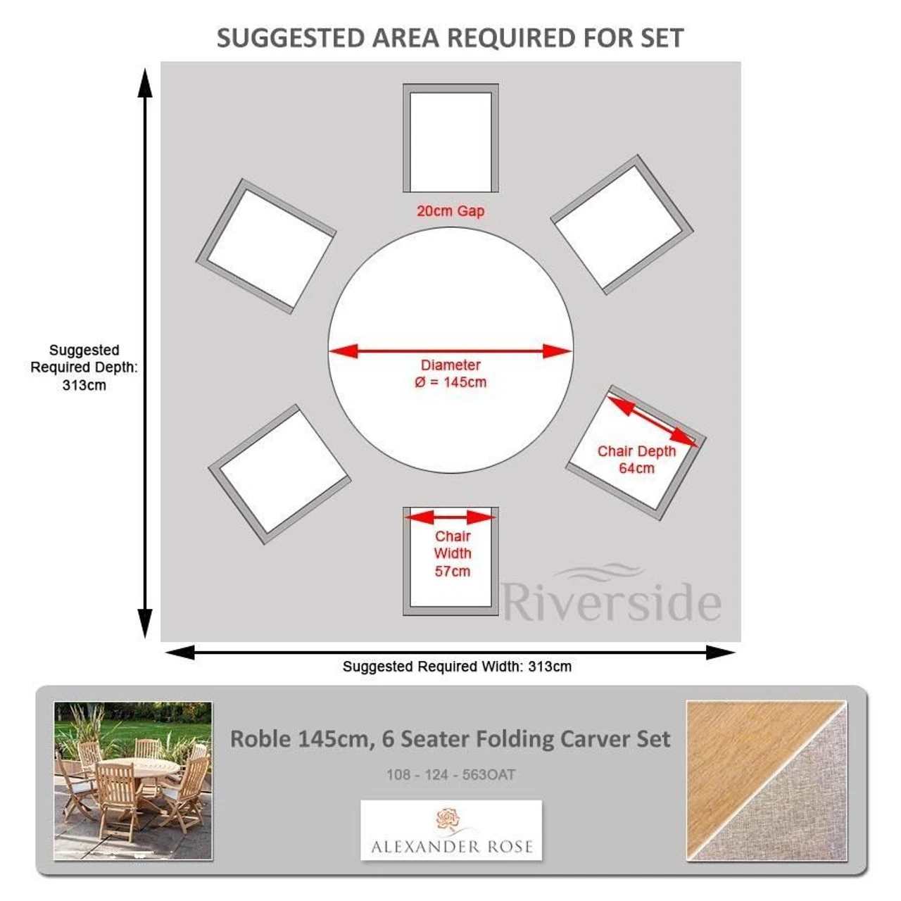 Alexander Rose Roble 6 Seater Set 145cm - Image 2
