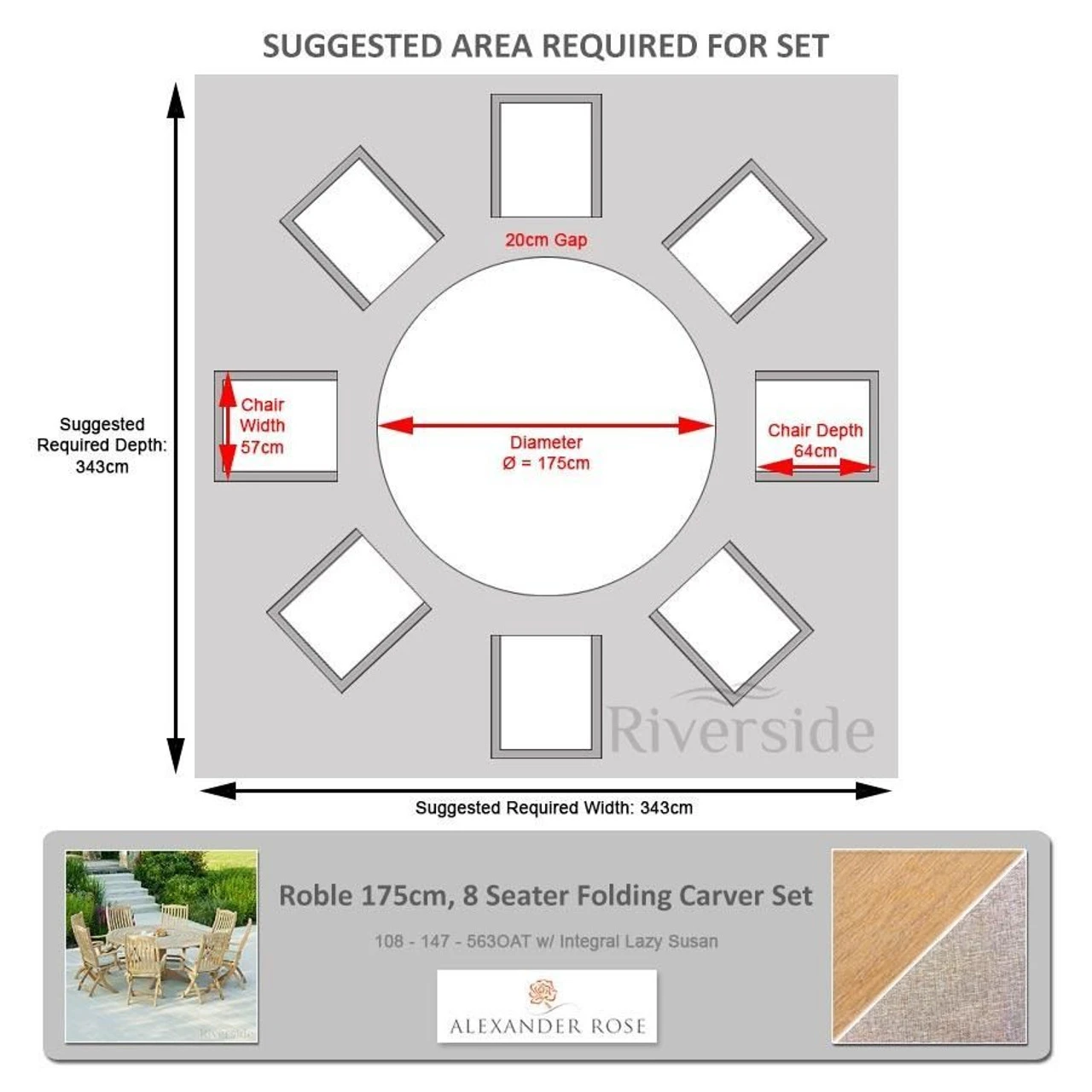 Alexander Rose Roble 8 Seater Set With Integral Lazy Susan 175cm Oatmeal - Image 2
