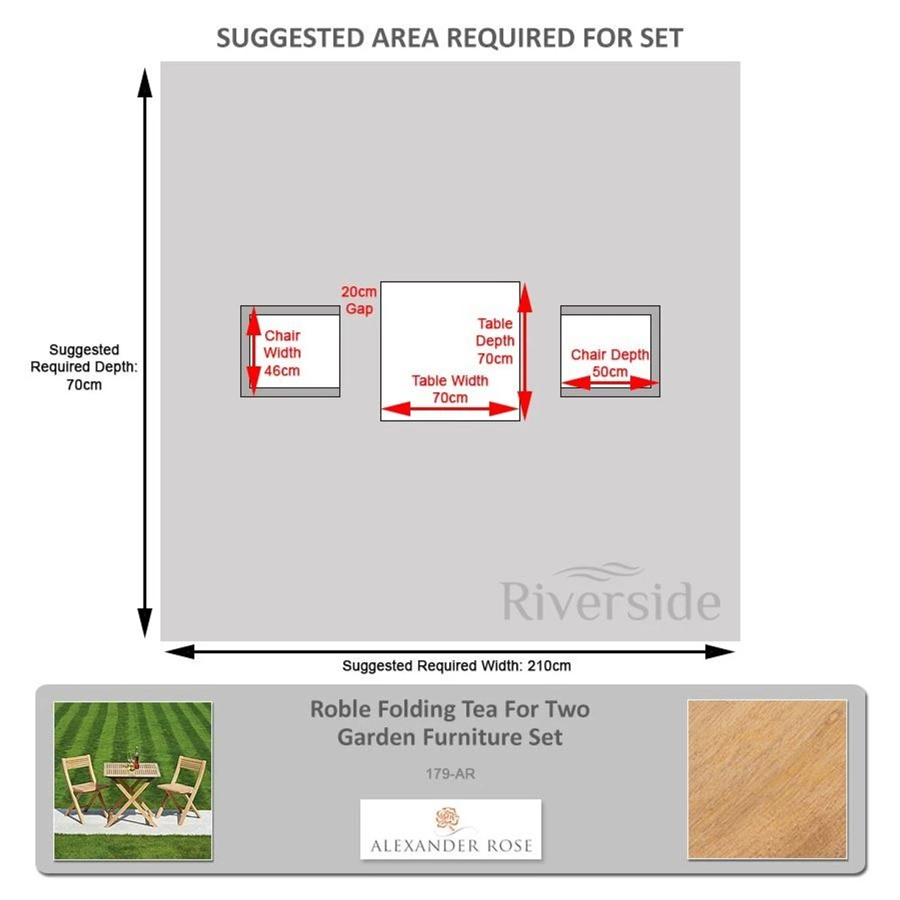 Alexander Rose Roble Folding Tea For Two Garden Furniture Set - Image 2