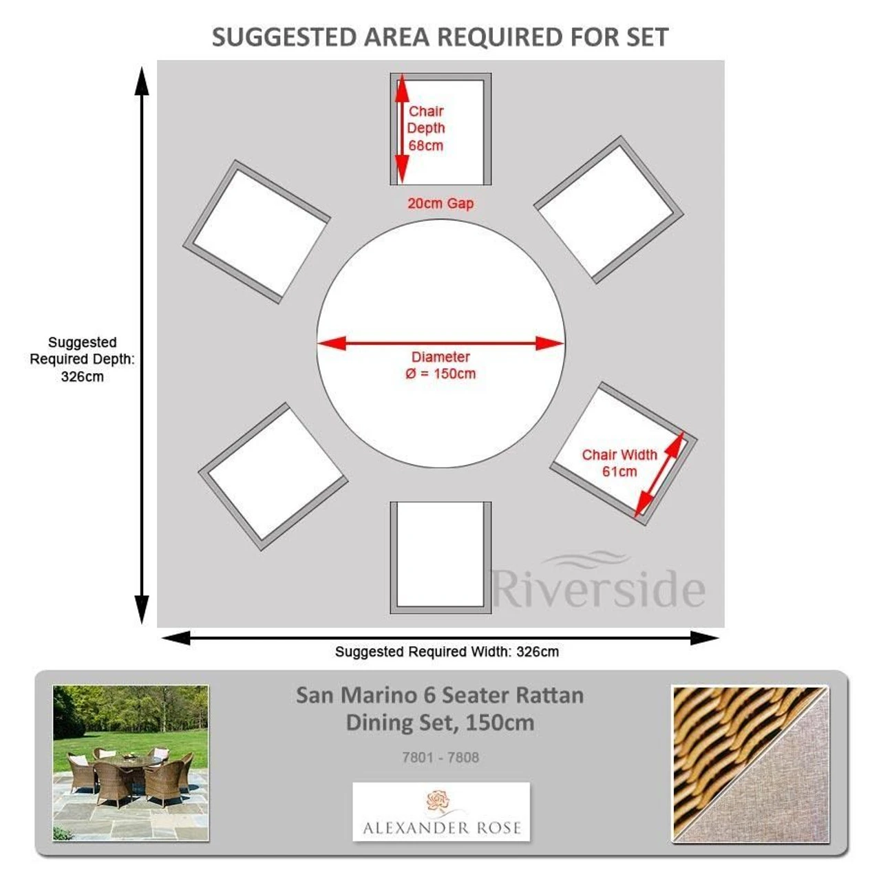 Alexander Rose San Marino 6 Seater Rattan Dining Set, 150cm 2 - Image 2