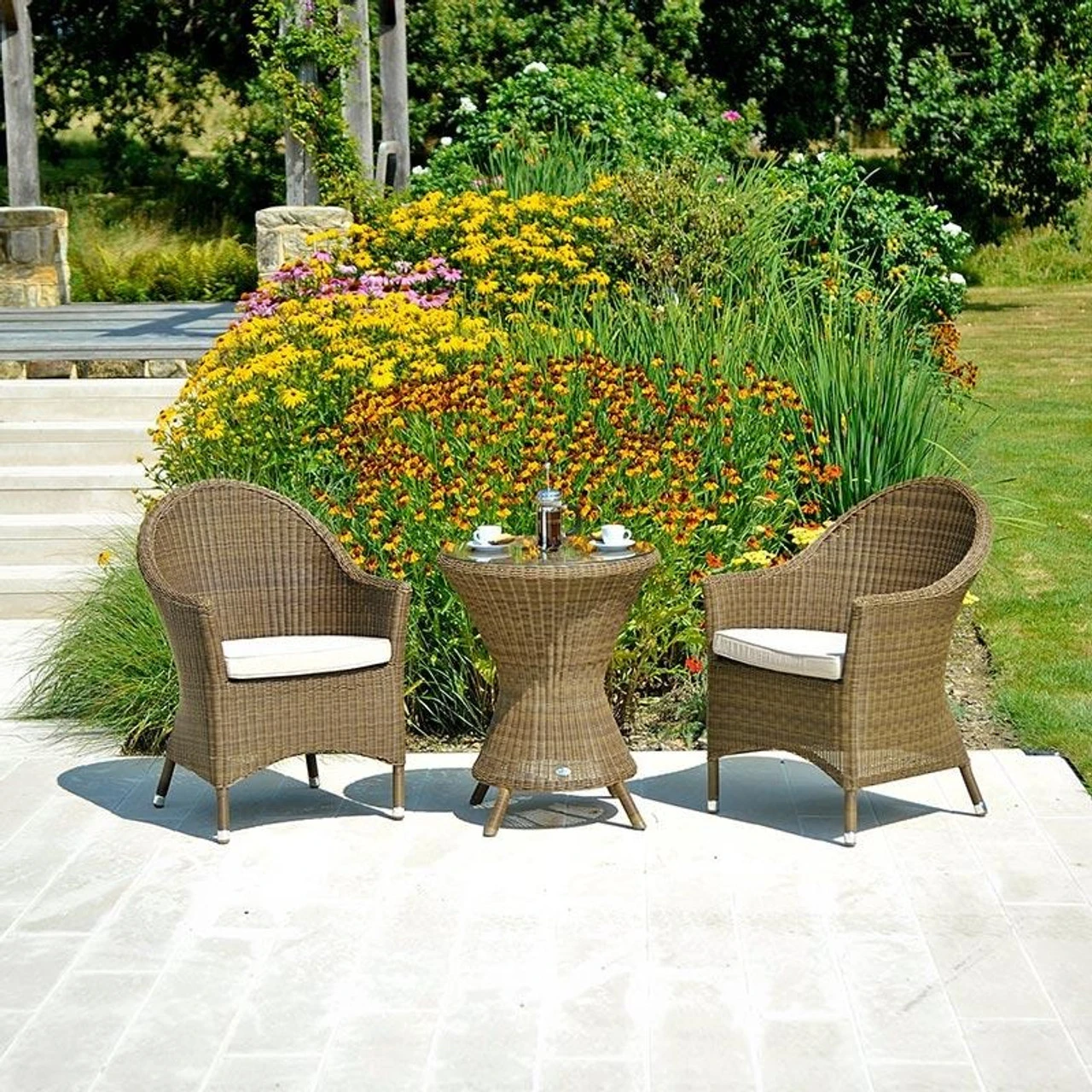 Alexander Rose San Marino Rattan 60cm Bistro Set, Oatmeal Cushions 2 3 Alexander Rose San Marino Rattan 60cm Bistro Set, Oatmeal Cushions 2