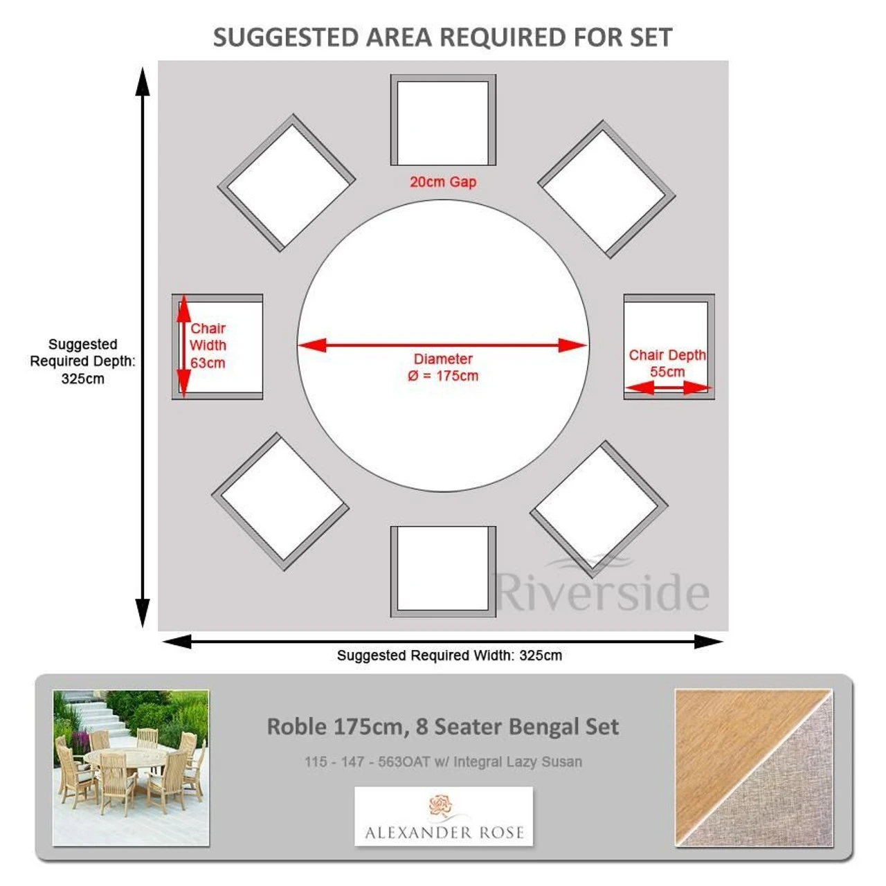 Alexander Rose Roble 8 Seater Bengal Set With Integral Lazy Susan 175cm, Oatmeal - Image 2